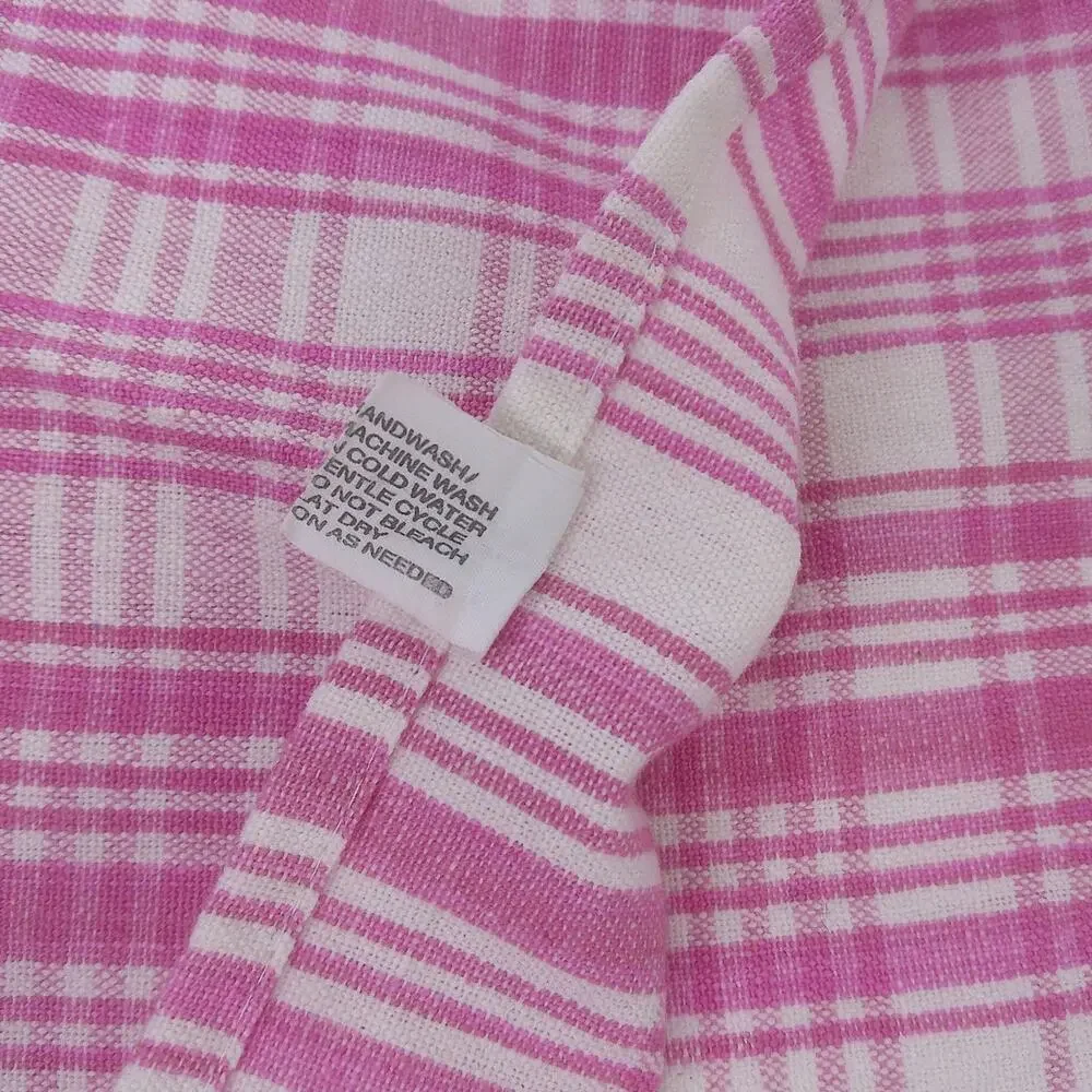 Vintage Pink Plaid Gingham Cat Reversible Tea Hand Towel Cottagecore Applique